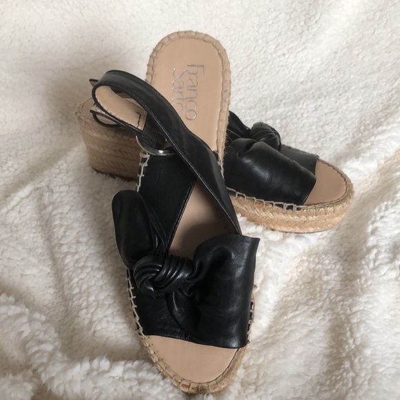 Women’s Franco Sarto Black Knot Leather Wedge Espadrille Open Sandals - Picture 9 of 10